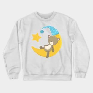 Sleeping Bear, Cute Bear, Bear On The Moon Crewneck Sweatshirt